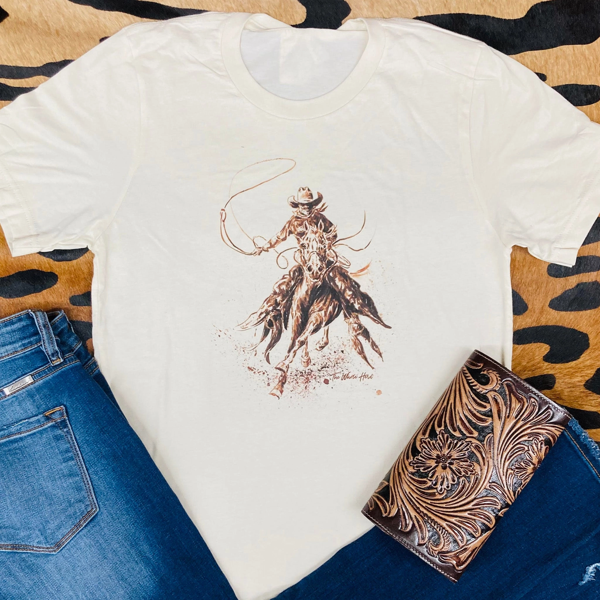 AdjustableDrawstring Slim Fit Shirt The Whole Herd Straight On Cowboy Tee