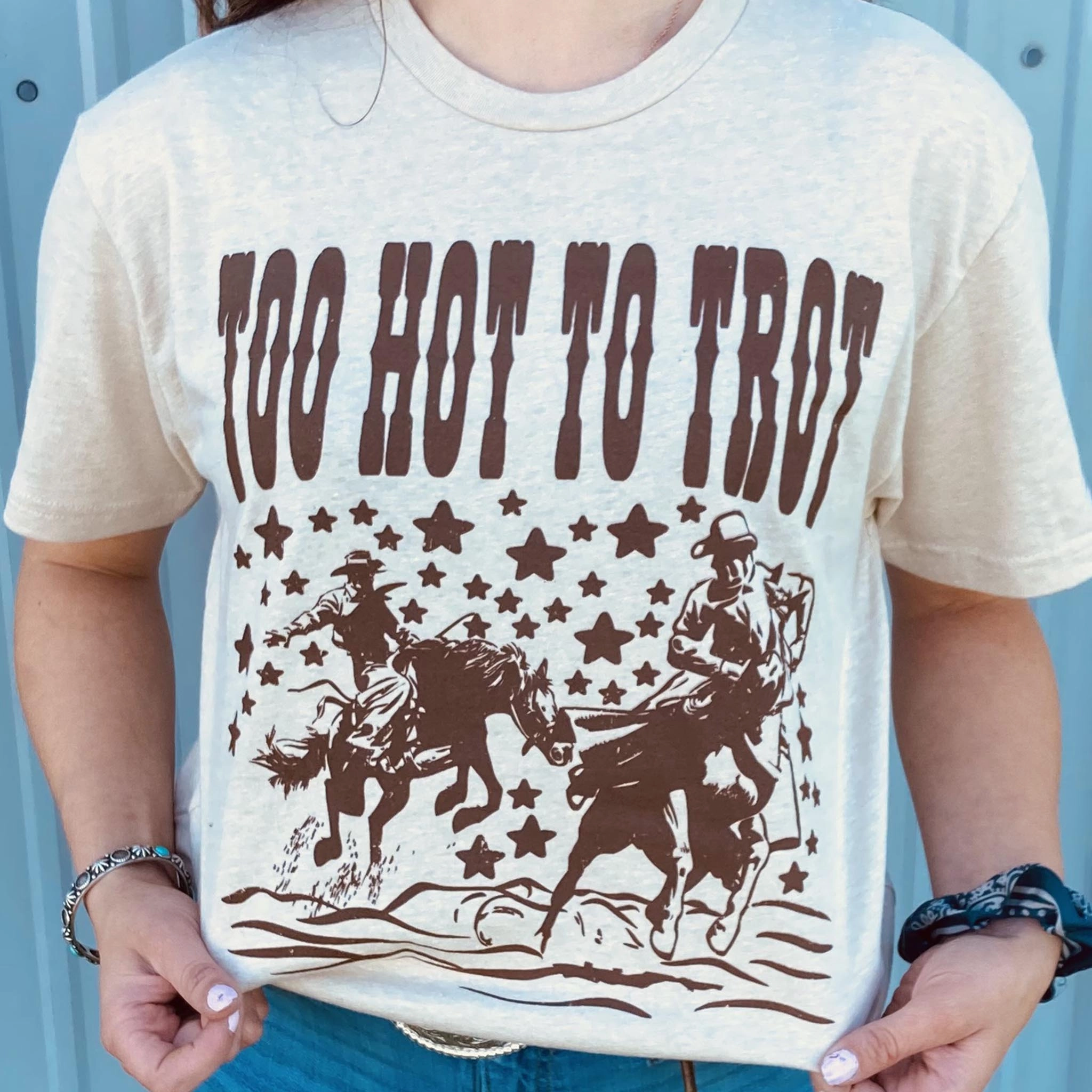 Too Hot To Trot Tee Relaxed Sweatshirt DoubleLayered Neckline