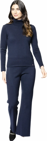 Comfortable Style Simple Cut Monique Milano-Knit Boot Leg Pants - Dark Navy