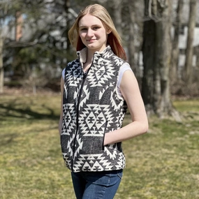 Functional Pockets Style Flexible Fleece Lining Montana Co. Women's Black & White Aztec Vest