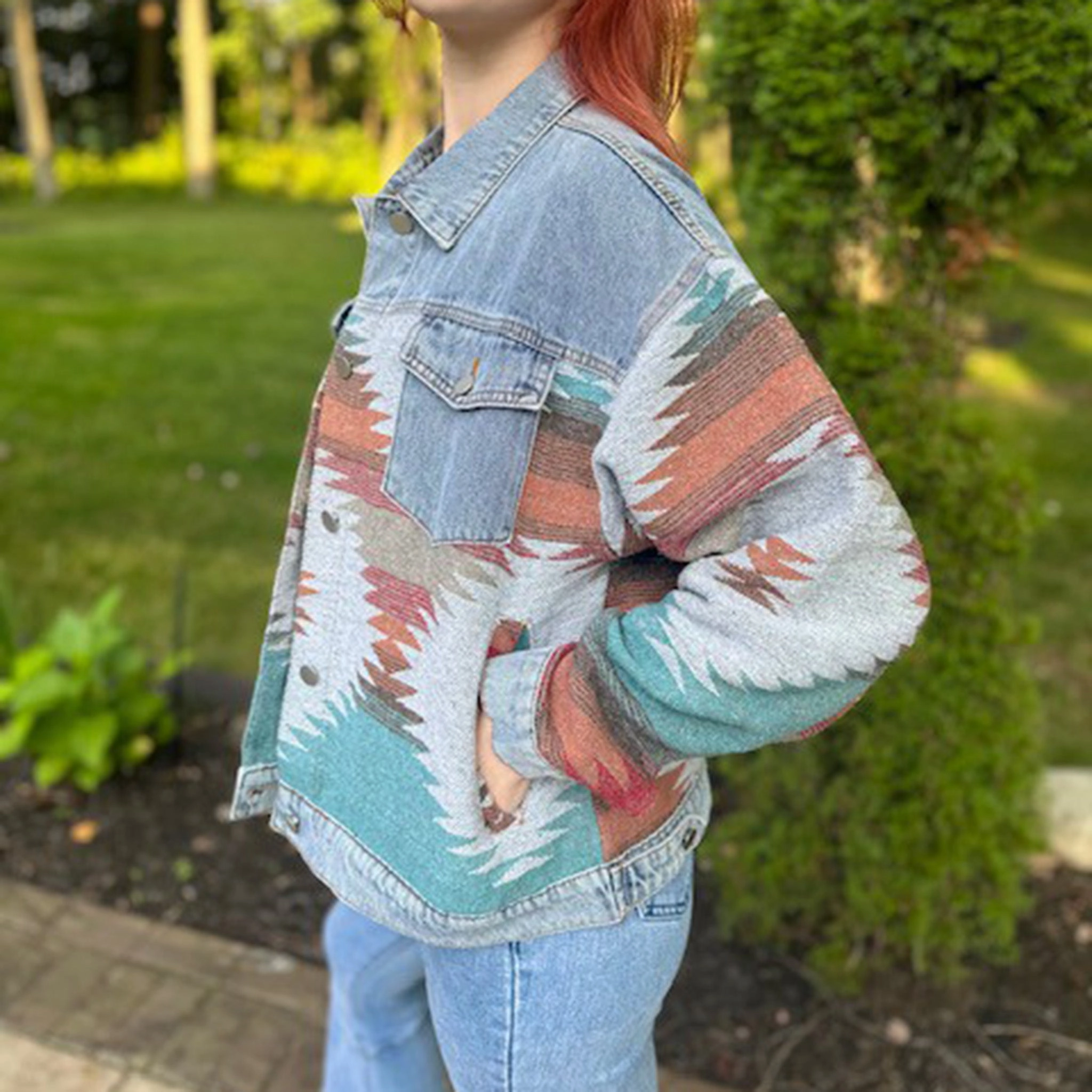 Ergonomic Drape Montana Women's Denim & Aztec Jacket
