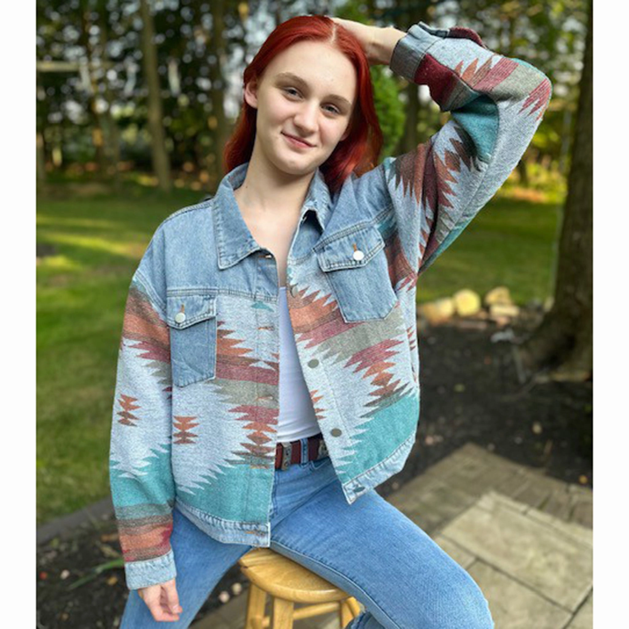 Magnetic Closure Option Montana Women's Denim & Aztec Jacket