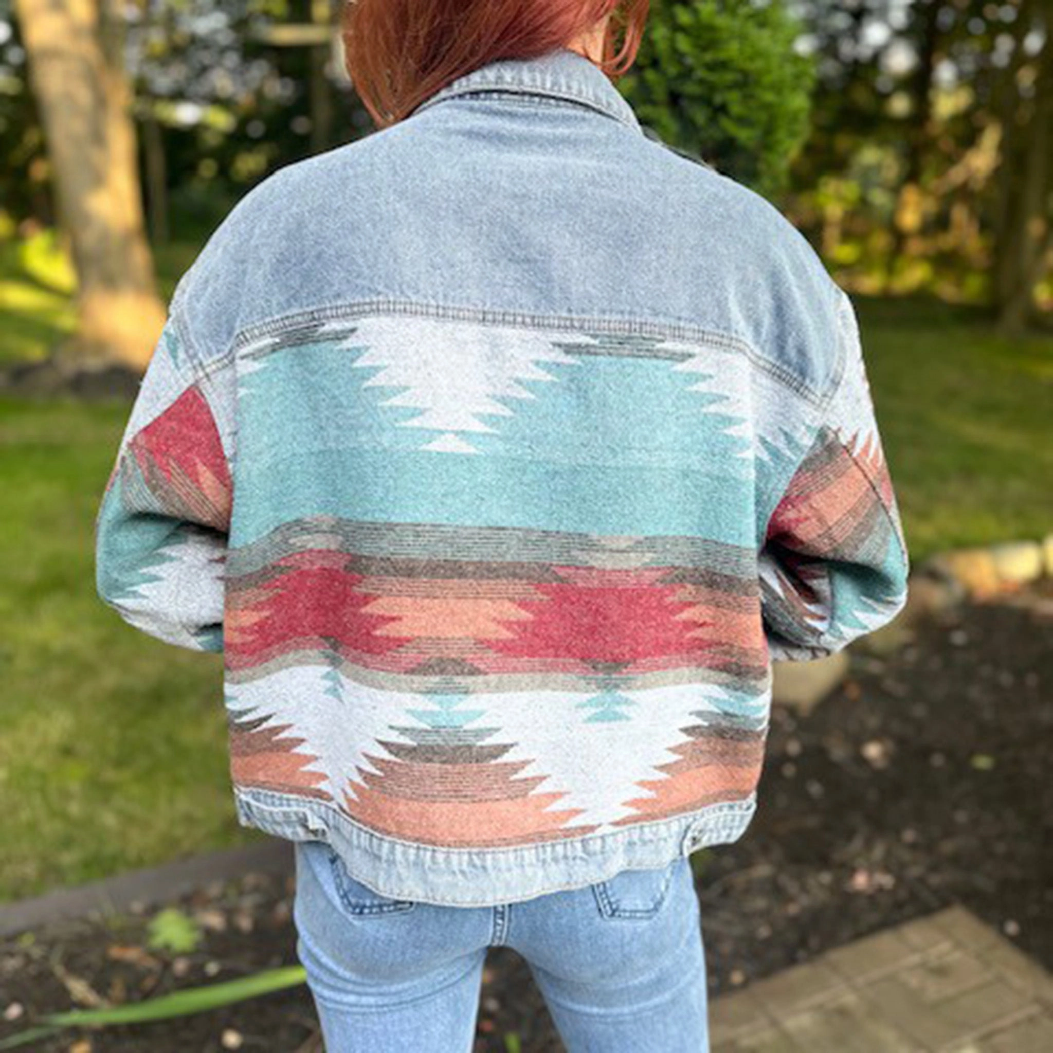 Montana Women's Denim & Aztec Jacket Modular Attachment System Functional Zip Detail