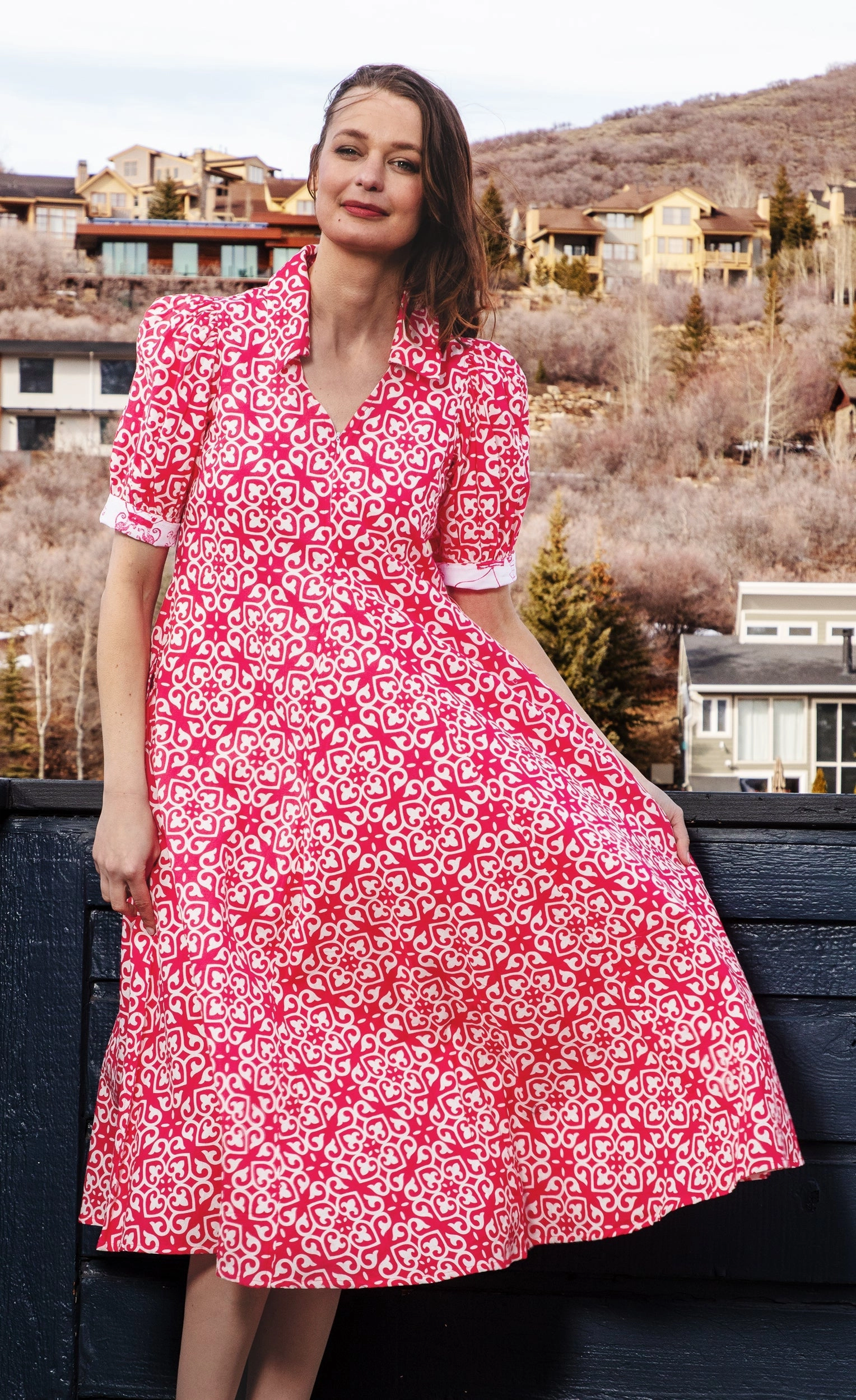 NoiseFreeFabric Montauk Dress - Pink White Geometric