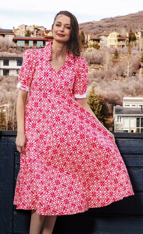 NoiseFreeFabric Montauk Dress - Pink White Geometric