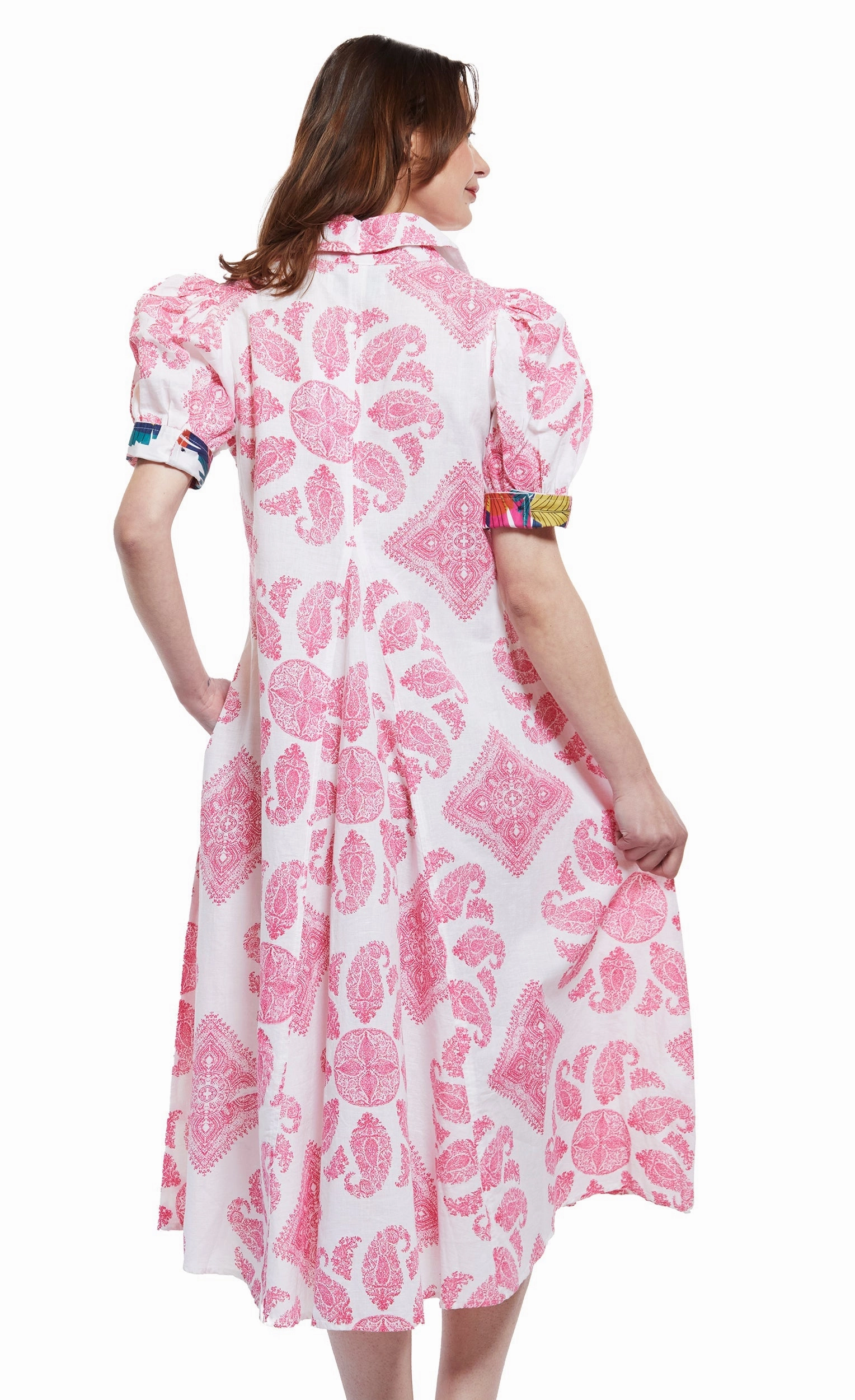 Balloon-Sleeve Must-have Montauk Dress - Pink White Paisley