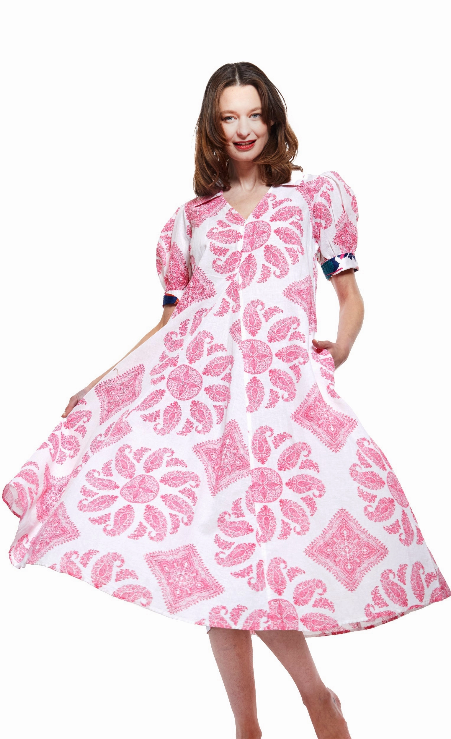 Montauk Dress - Pink White Paisley Lunch Date Classic Tailoring