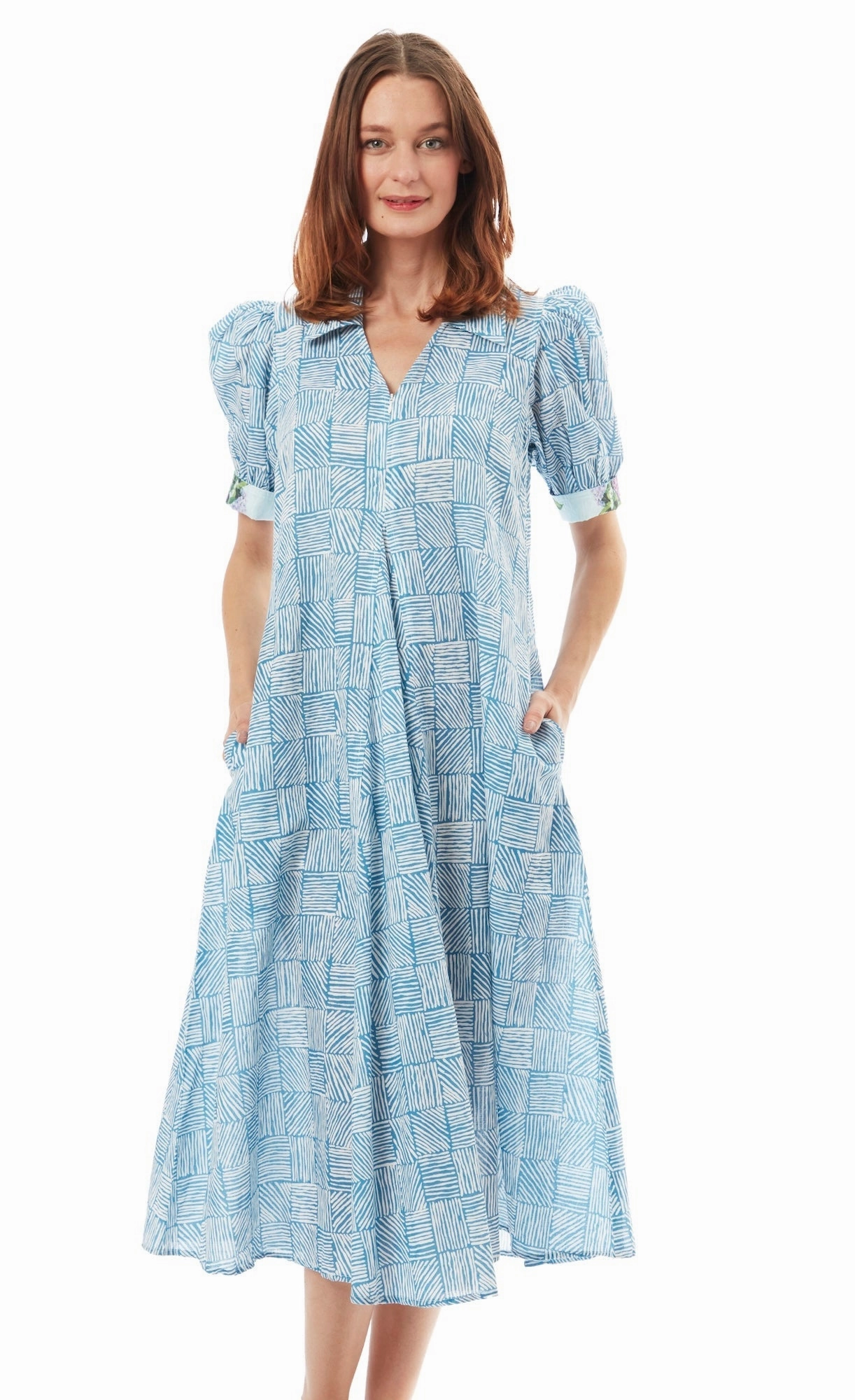 Montauk Dress - Turquoise White Criss Cross Elastic-Waist Church Scene