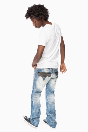 ROBIN'S LIMITED EDITION JEANS IN VINTAGE  AQUARAMA EMBELLISHED WITH  LEATHER,CRYSTALS AND STUDS Eco Friendly Fashion Lover Morning Stroll