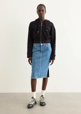 Moon Laser Denim Knee Length Skirt Date night Layer Combo