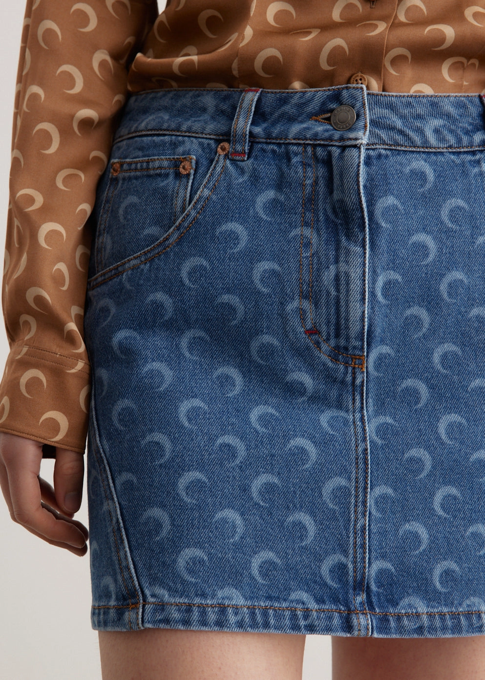 Moon Laser Denim Mini Skirt garden party Relaxed Motion