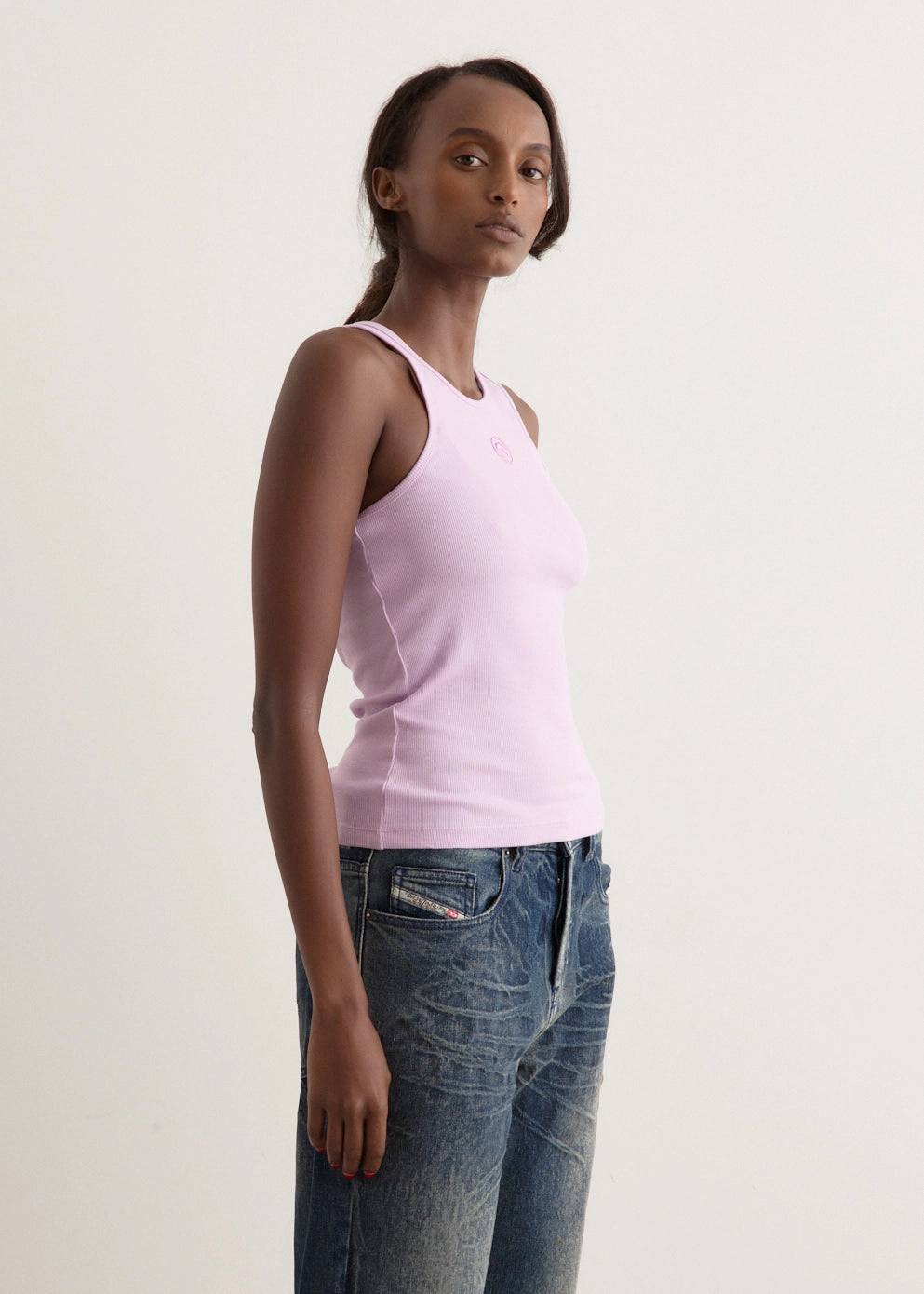 Moon Logo Ribbed Jersey Tank Top Modular Attachment Points Low