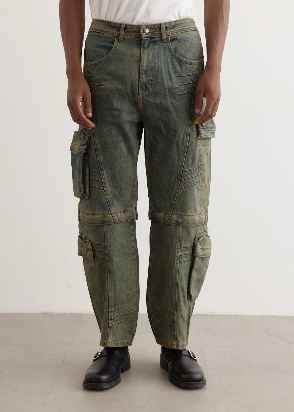 Cargo Coated Wide Leg Jeans Casual Performance Fit