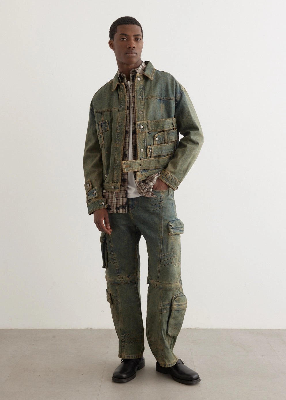 Cargo Coated Wide Leg Jeans Yoga Ready