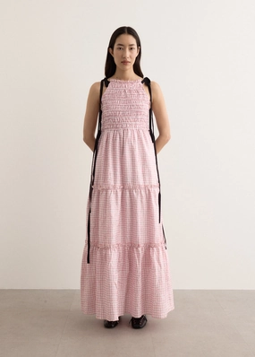 Off-Shoulder Shibori Pleat Maxi Smock Slip Dress