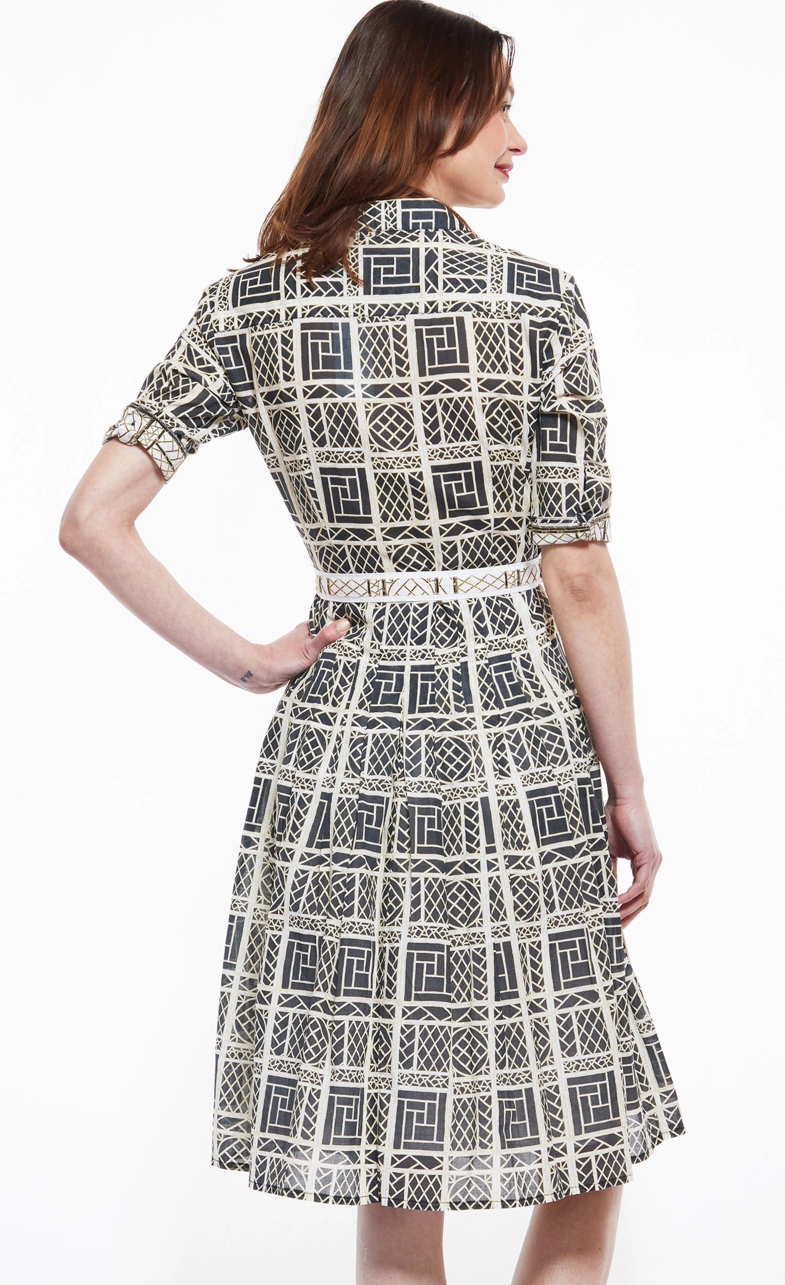 Mrs Maisel Dress - Black and Beige Wicker Print Clean Outfit