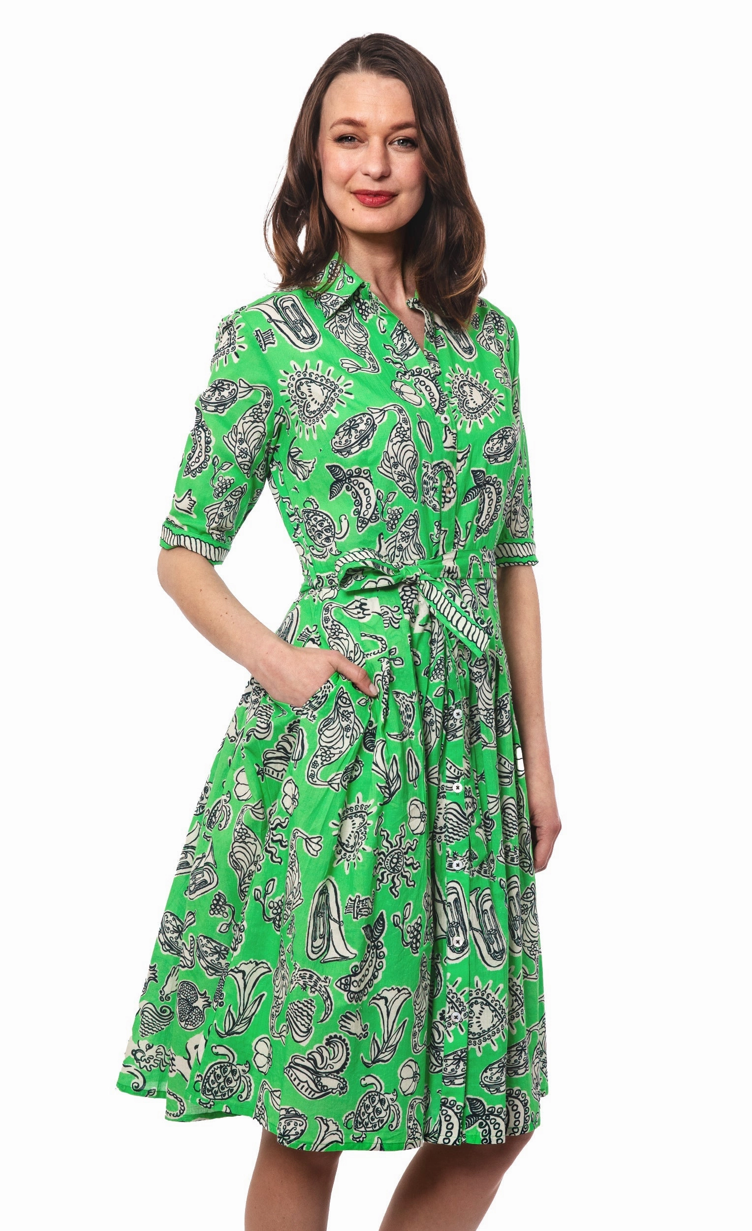 Layering Piece Light Rhythm Mrs Maisel Dress - Green Black Whimsy Print