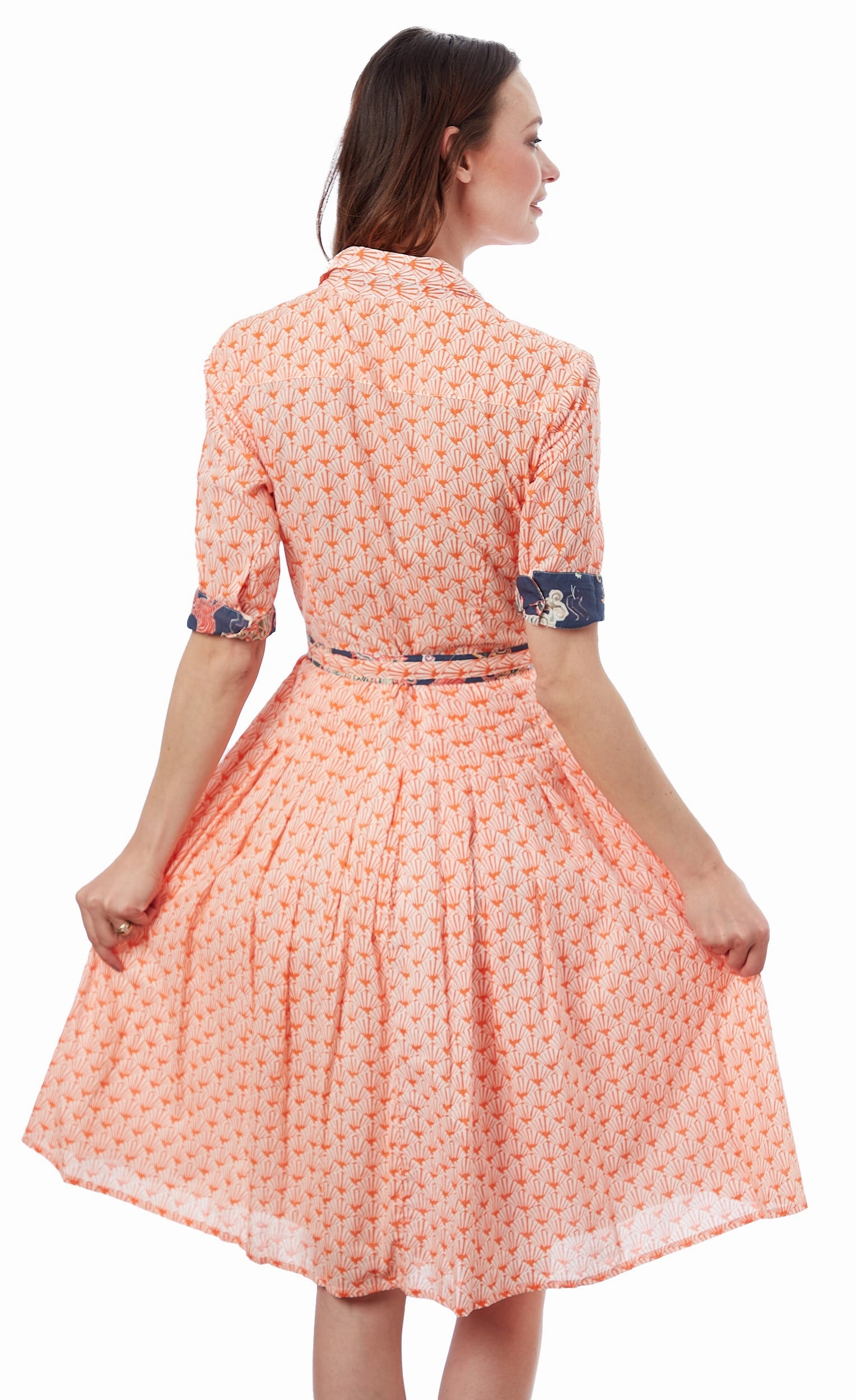 Simple Yet Elegant Mrs Maisel Dress - Orange And White Fan Print
