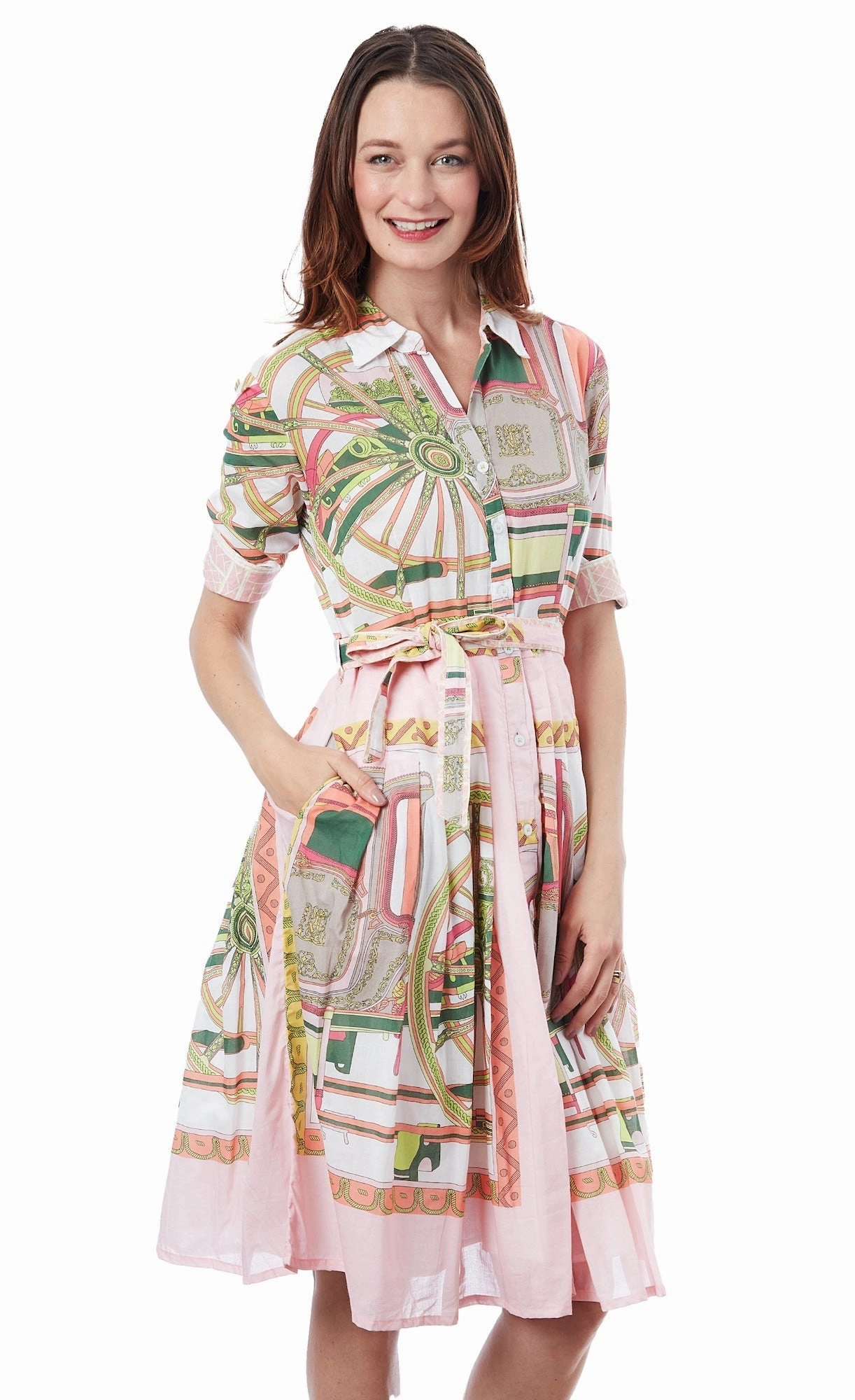 Mrs Maisel Dress - Pink Wheel Print Form Fit Sustainable-Lining
