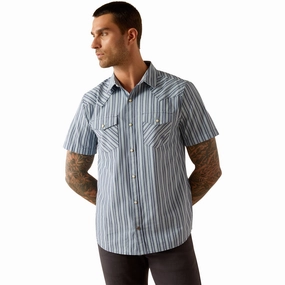 Ariat Men's Blue Striped Short Sleeve Shirt Summer Vibes Smart Appearance