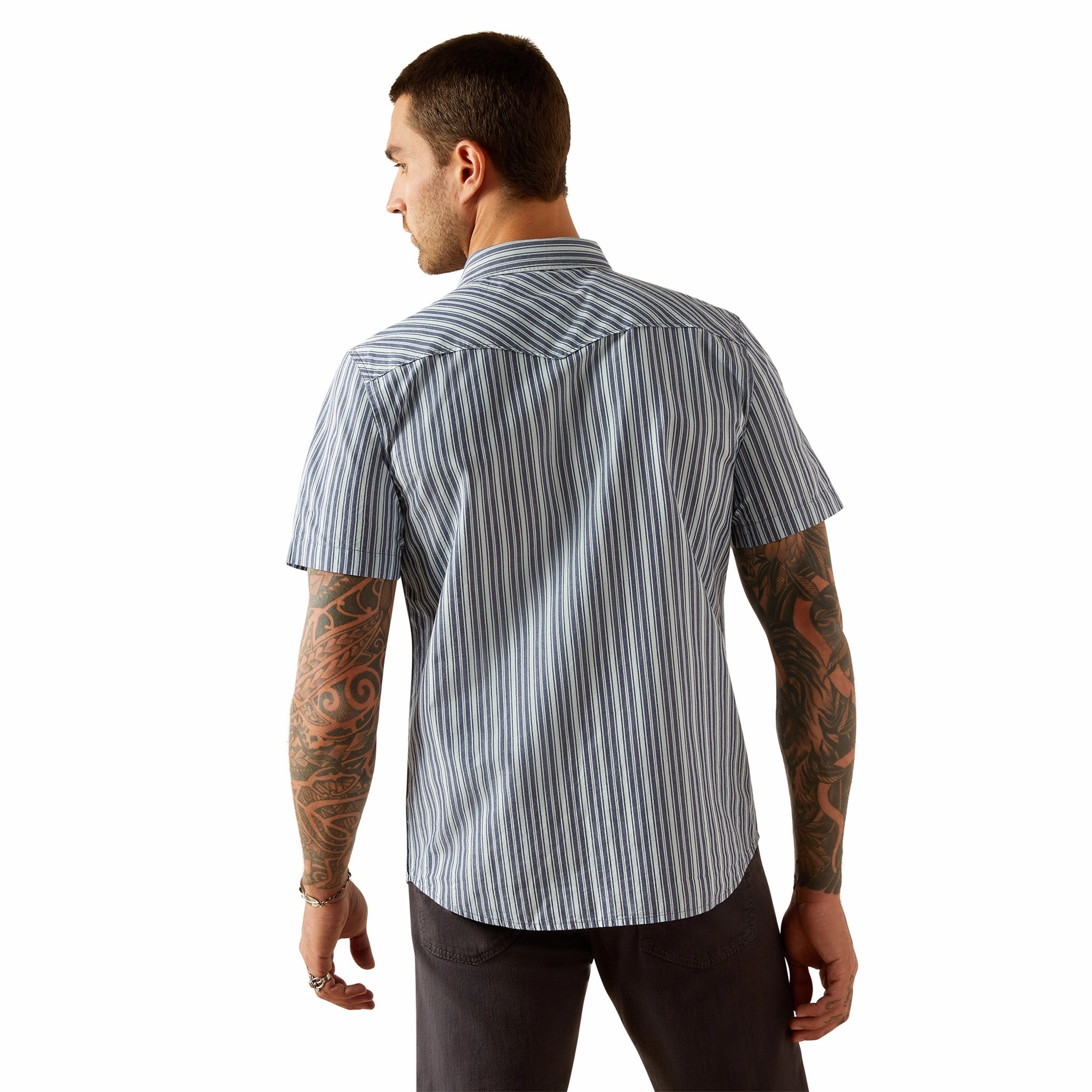 Ariat Men's Blue Striped Short Sleeve Shirt Lounge Comfort