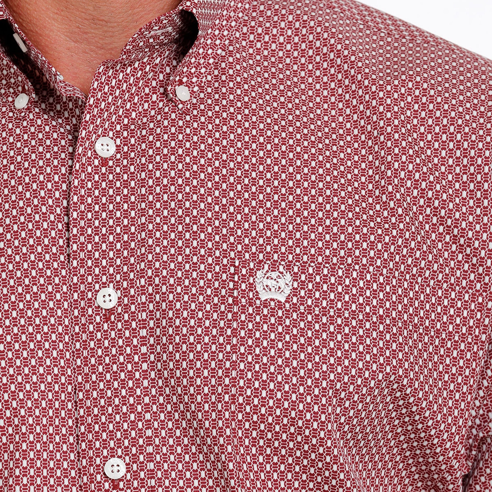 First Date Cinch Men's Red & Cream Geo Print Shirt