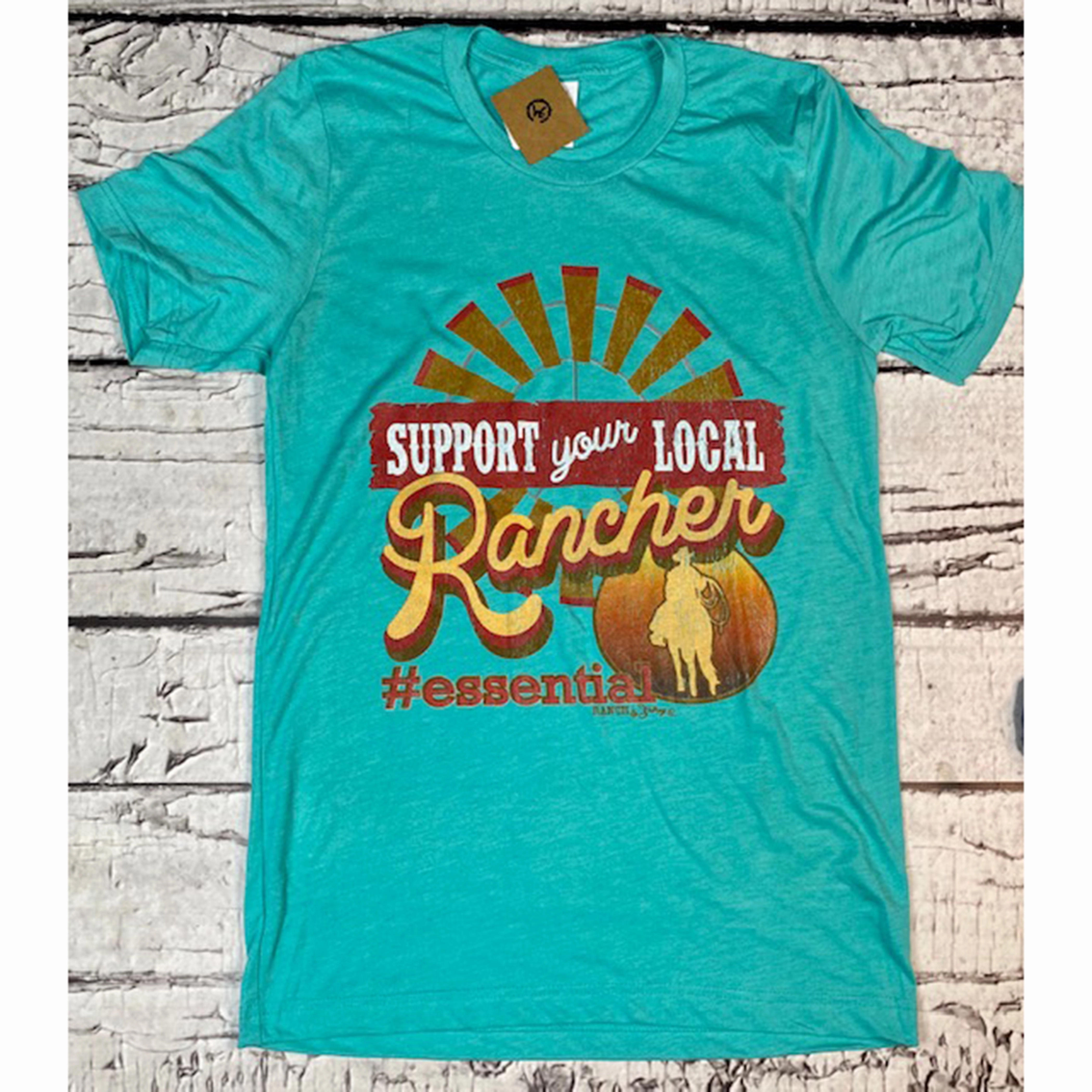 Ranch Swag Support Your Local Rancher Tee RibbedTexture Simple Cut