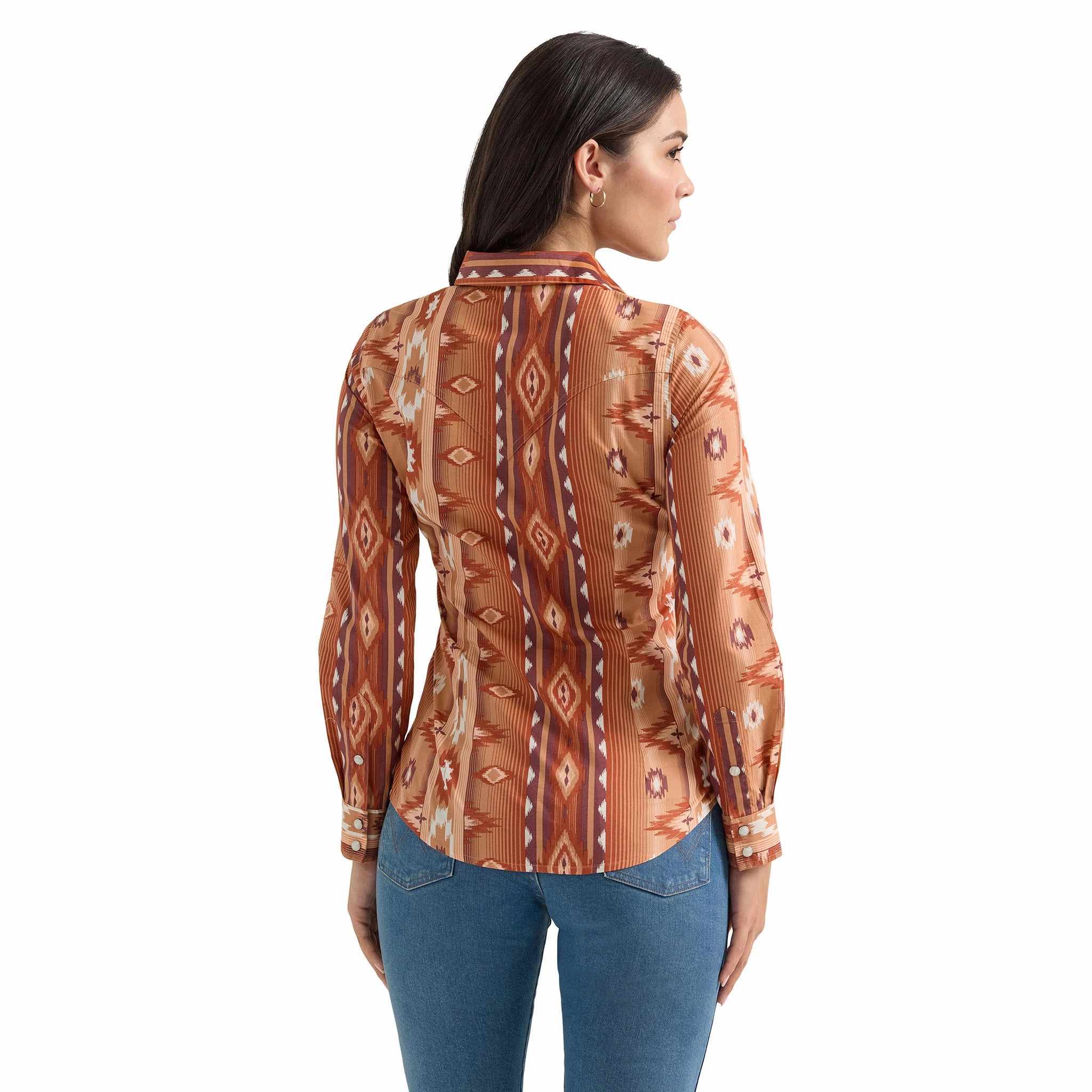 Light Deflection Fabric LongWearingComfort Wrangler Women's Rust & Orange Aztec Shirt