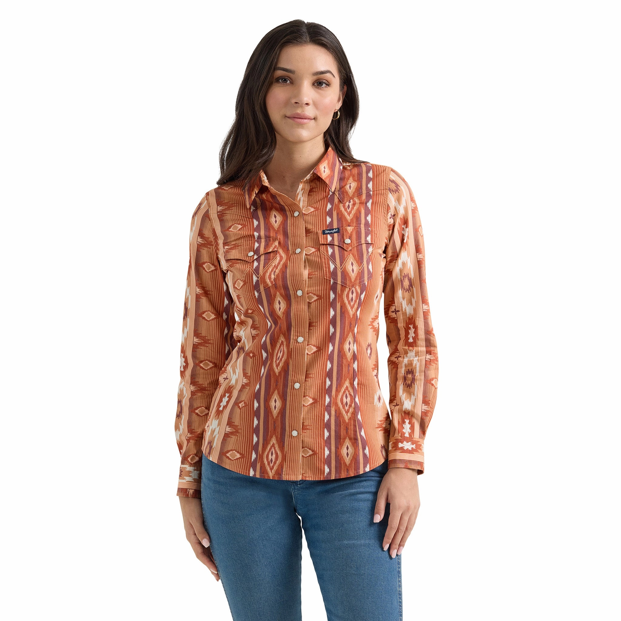 Smooth Stitching Wrangler Women's Rust & Orange Aztec Shirt