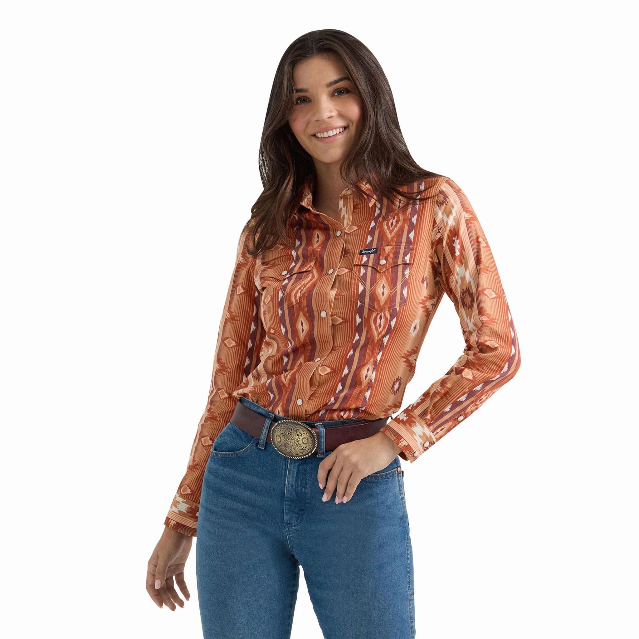 SlimFit Wrangler Women's Rust & Orange Aztec Shirt