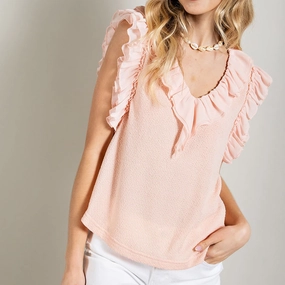 Active Design Brushed Inner Layer Gigio USA Women's Blush Ruffle V-Neck Tank