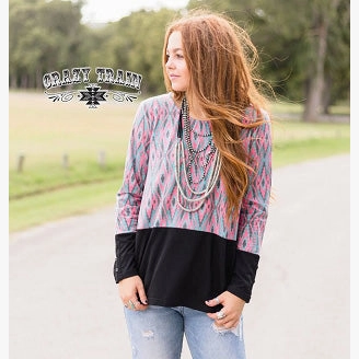 Activewear Top Crazy Train Women's Pink Aztec Cow Puncher Tee