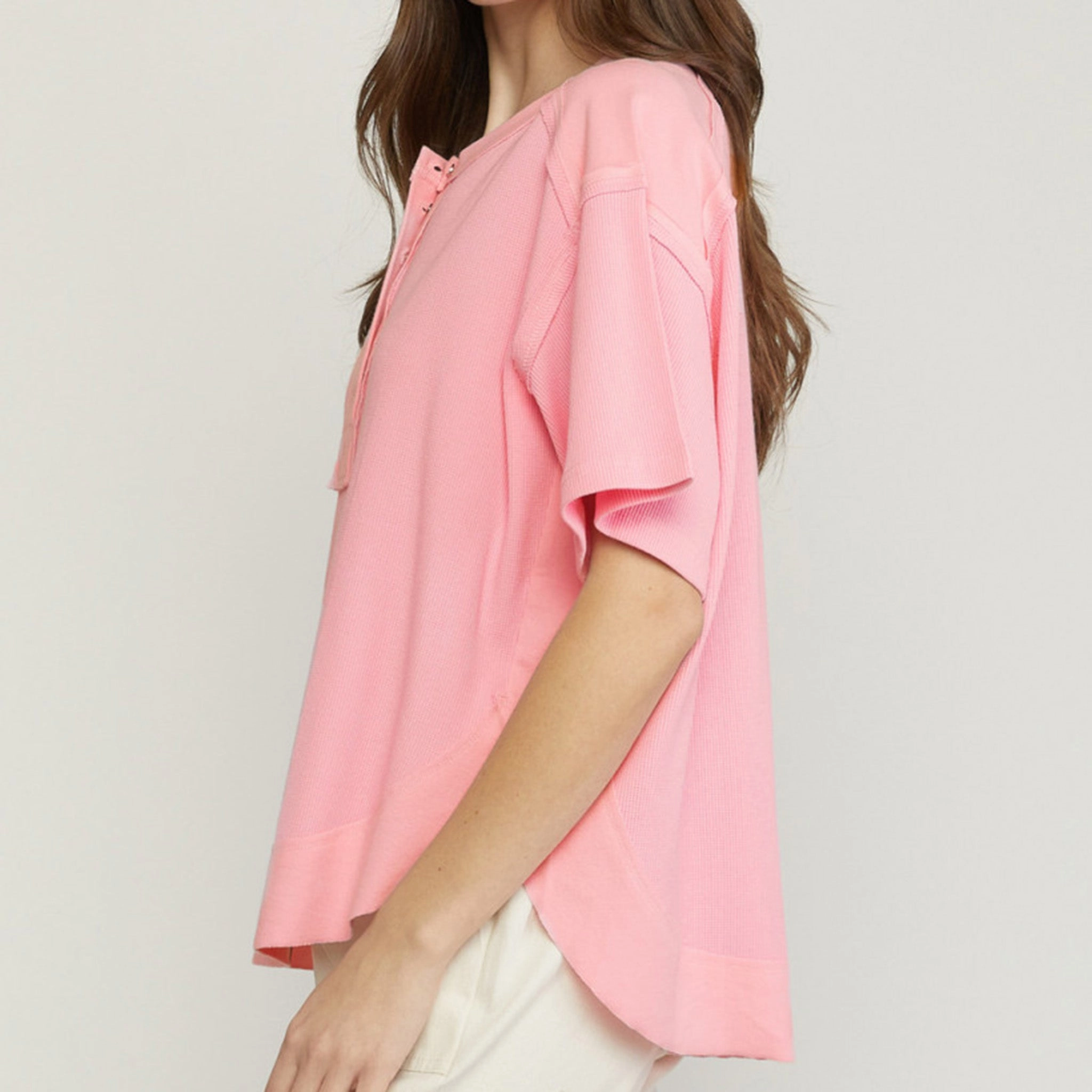 Peach Raw Edge Shirt Stylish T-shirt WeightedHem