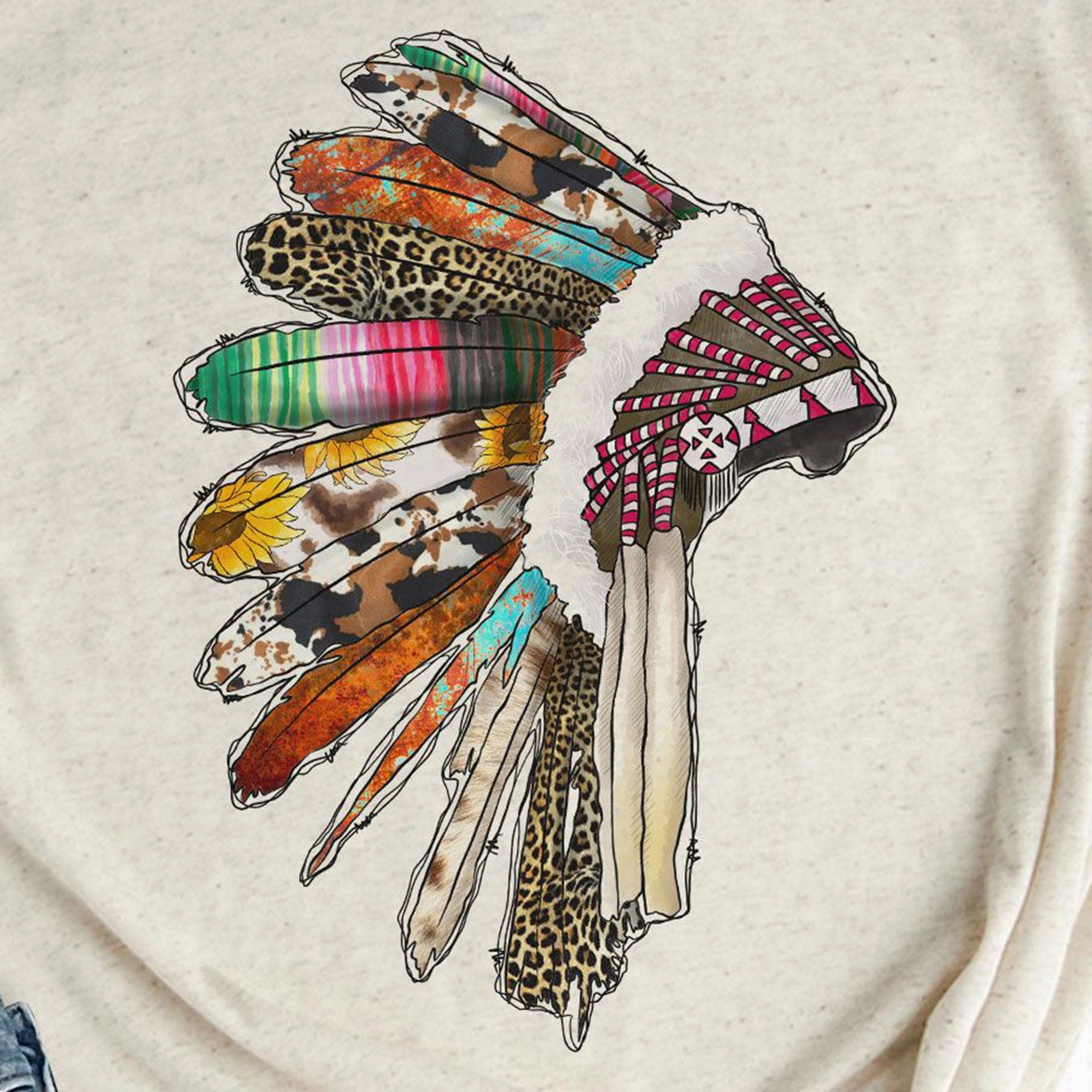 Stretch Blouse Durable Overlock Stitch Rebel Rose Indian Headdress Graphic Tee