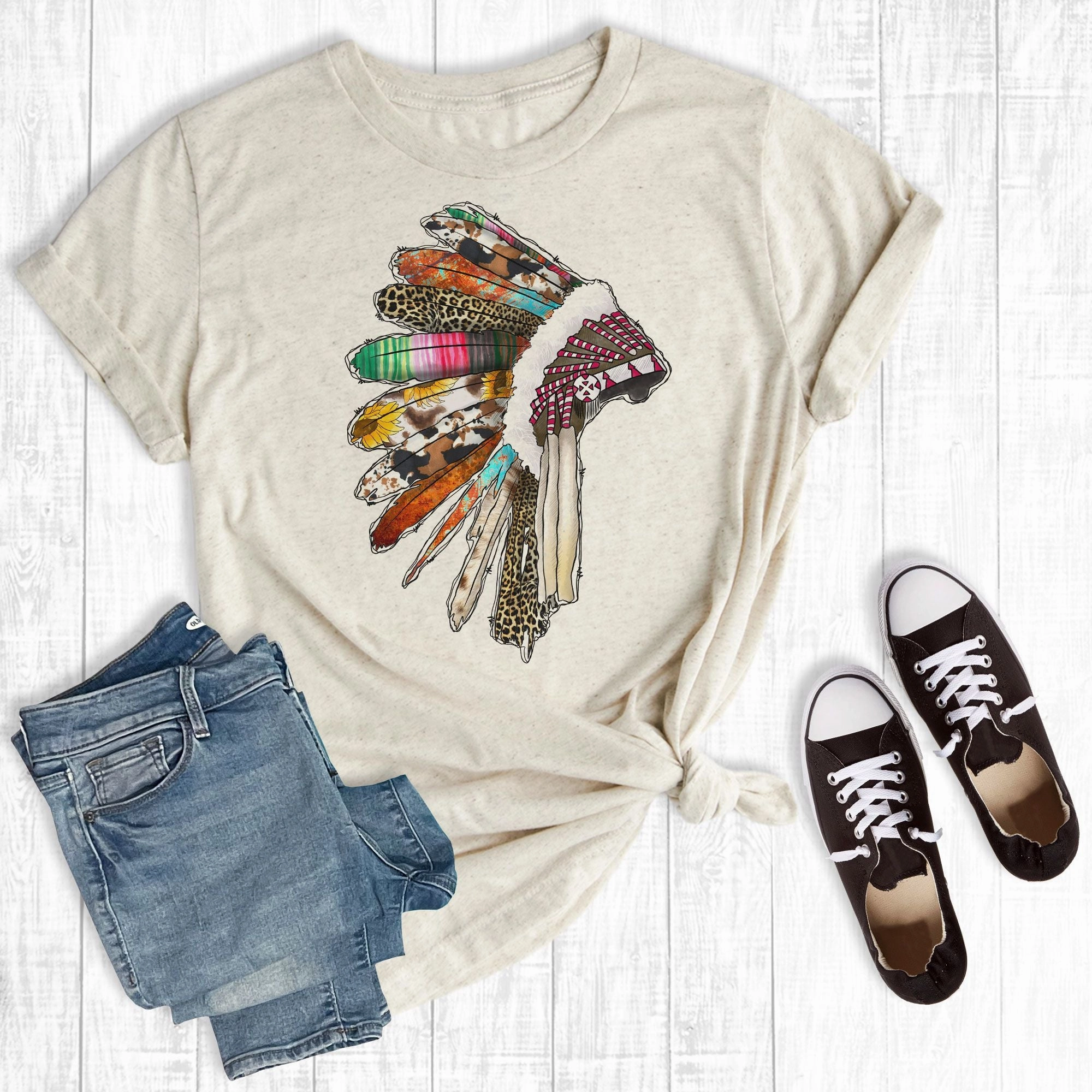 Petal Sleeve Architecture Rebel Rose Indian Headdress Graphic Tee