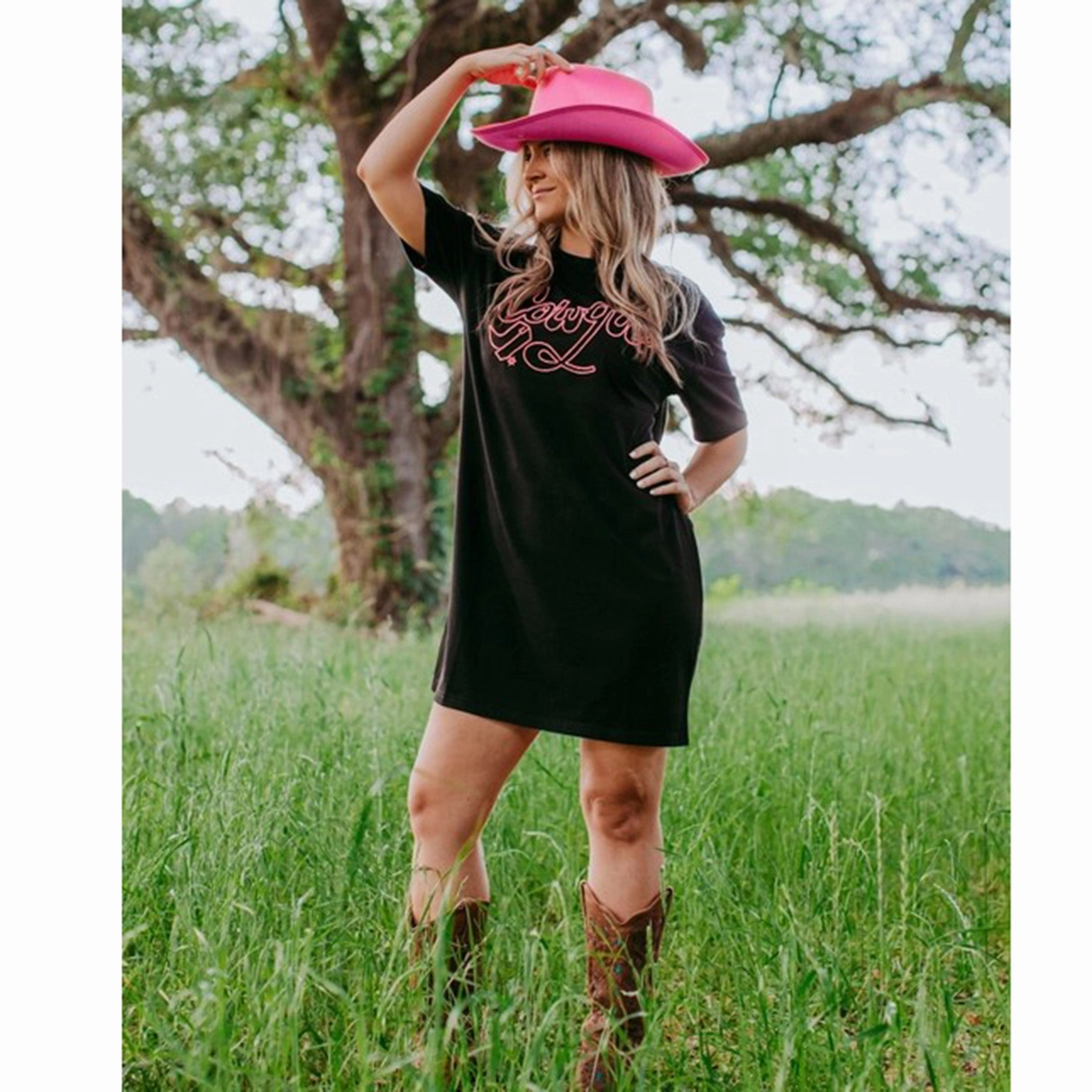 Black Cowgirl T-Shirt Dress Beach Walk Compact Fit
