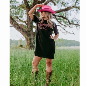 Black Cowgirl T-Shirt Dress Flattering and Chic