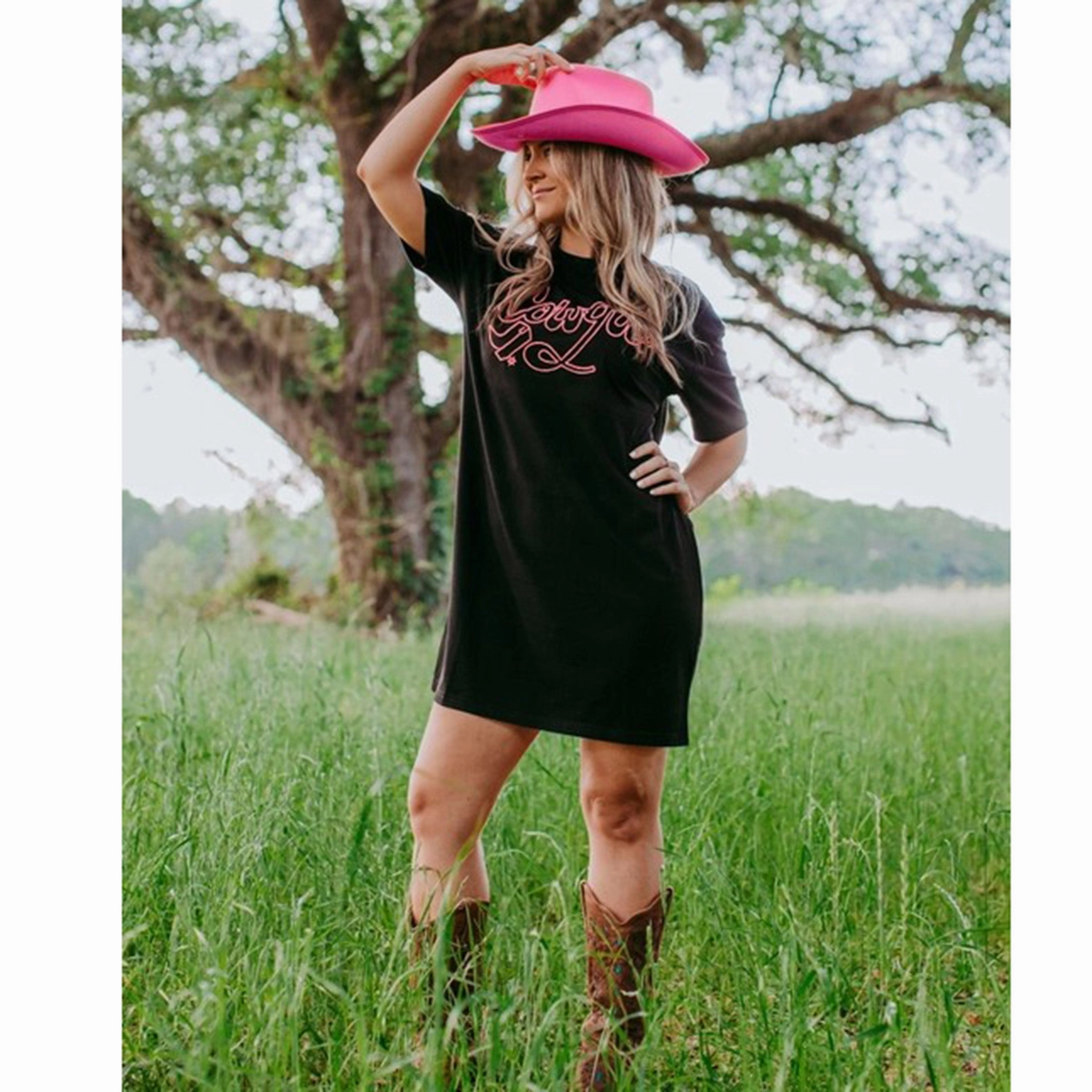 Black Cowgirl T-Shirt Dress Flattering and Chic