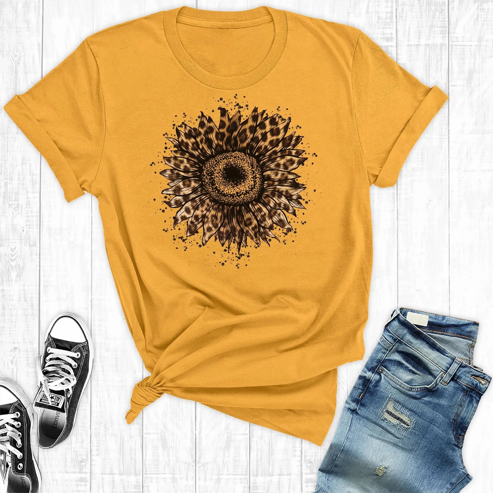 TwillWeave FrictionResistant Fabric Mustard Cheetah Sunflower Tee