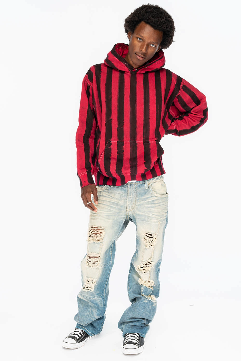 Luxe Wear Everyday Knit PRISONER BLACK/RED PULLOVER HOODIE  WITH Gold Wing