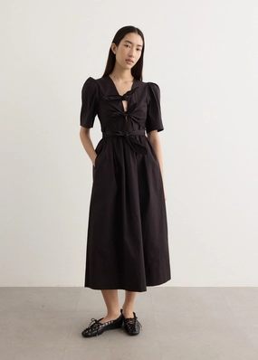 Stretch Cotton Tie Strap Midi Dress Lace Detail Timeless Layer
