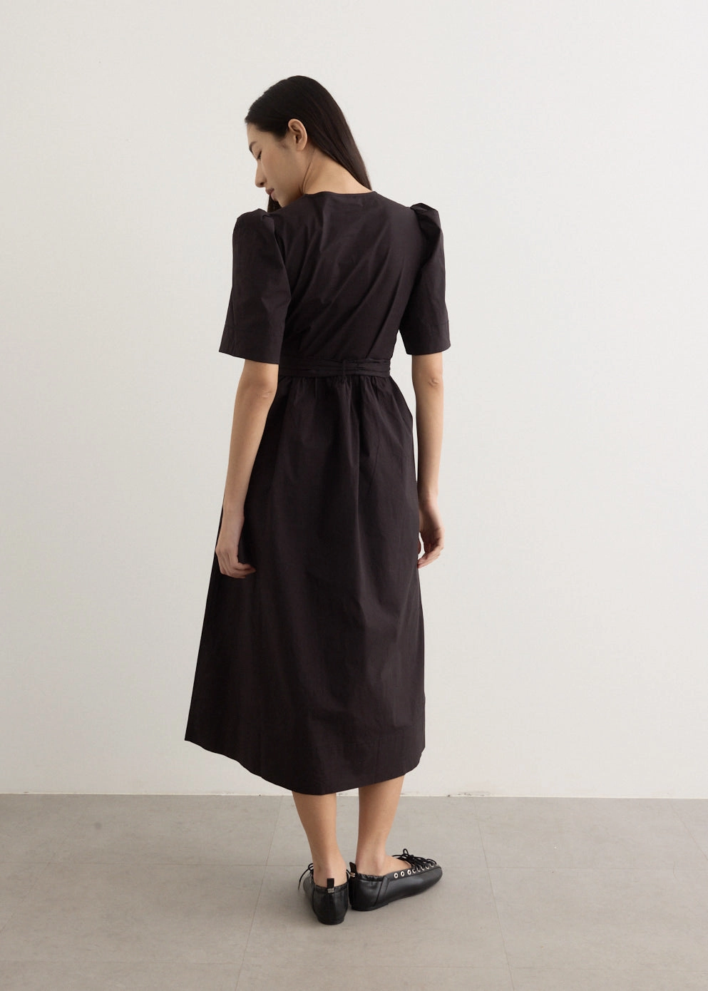Clean Edge Cap-Sleeve Stretch Cotton Tie Strap Midi Dress