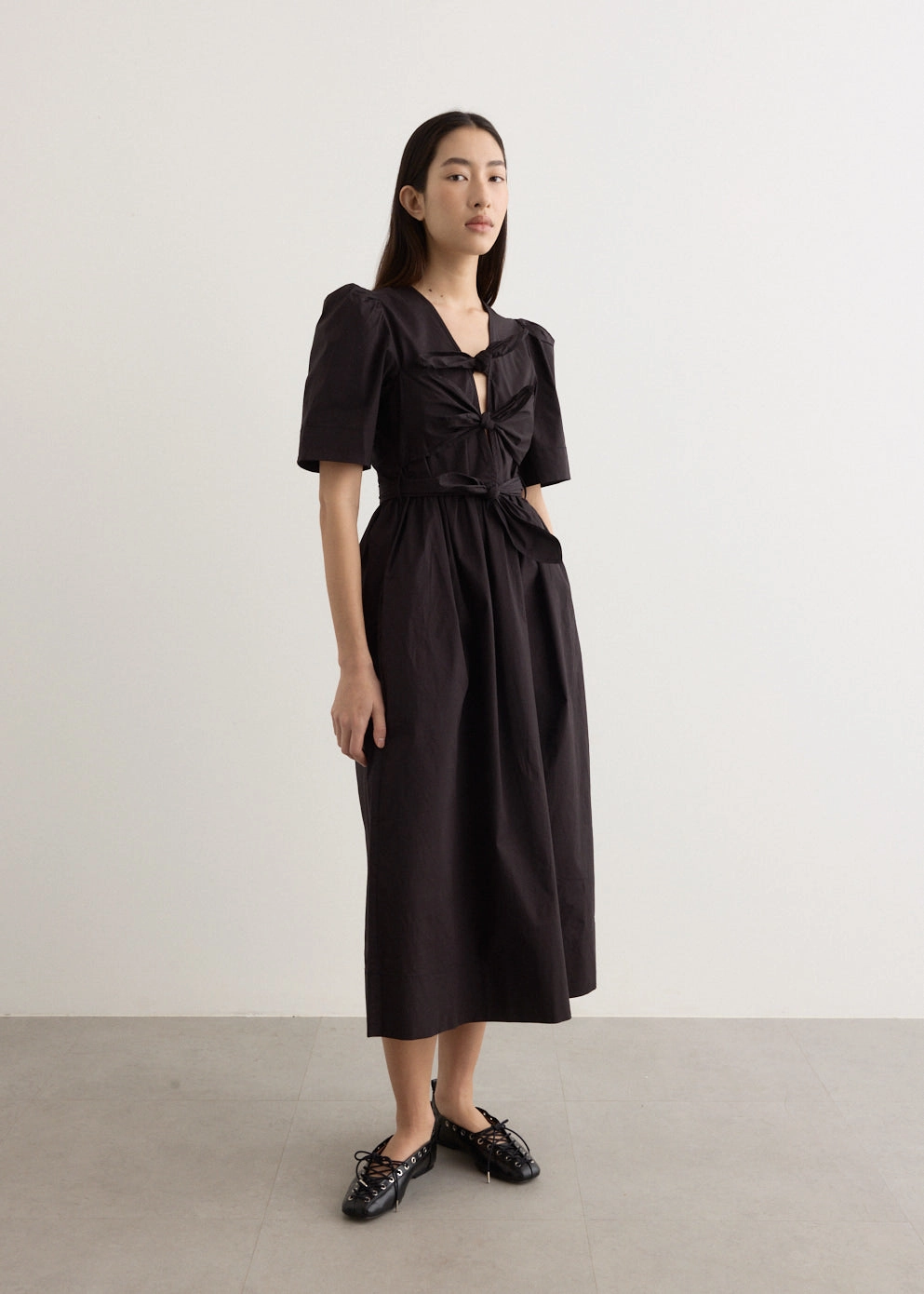 Stretch Cotton Tie Strap Midi Dress Field Fresh Refined Feel