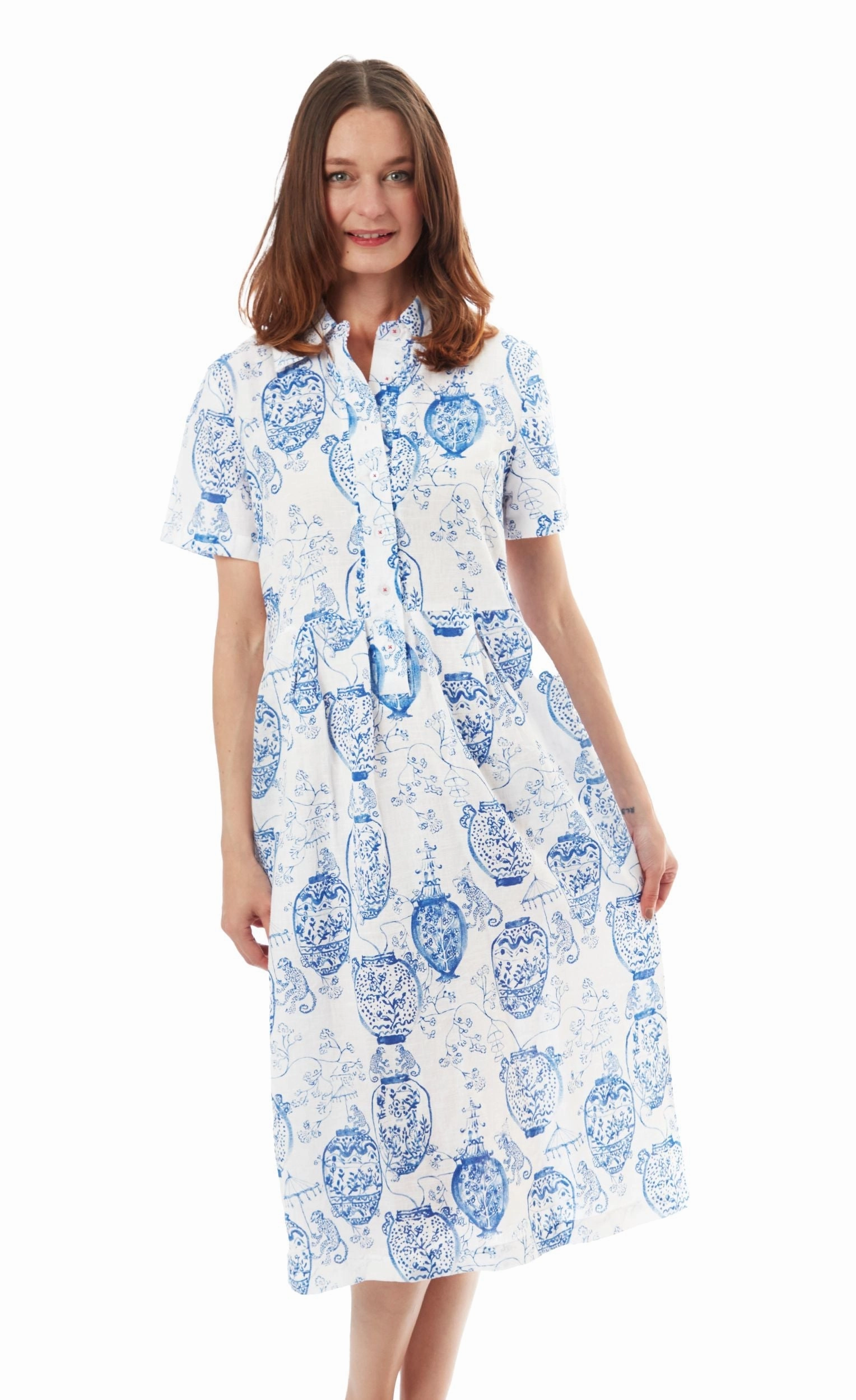 Shortsleeved Shirt Dress - Chinoiserie Print Mood Look Luxe Mood