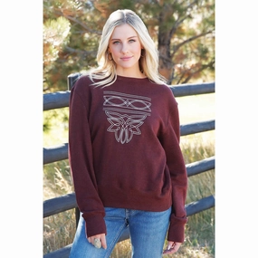 Cruel Girl Burgundy Boot Stitched Sweatshirt Multi Pocket Functional Design
