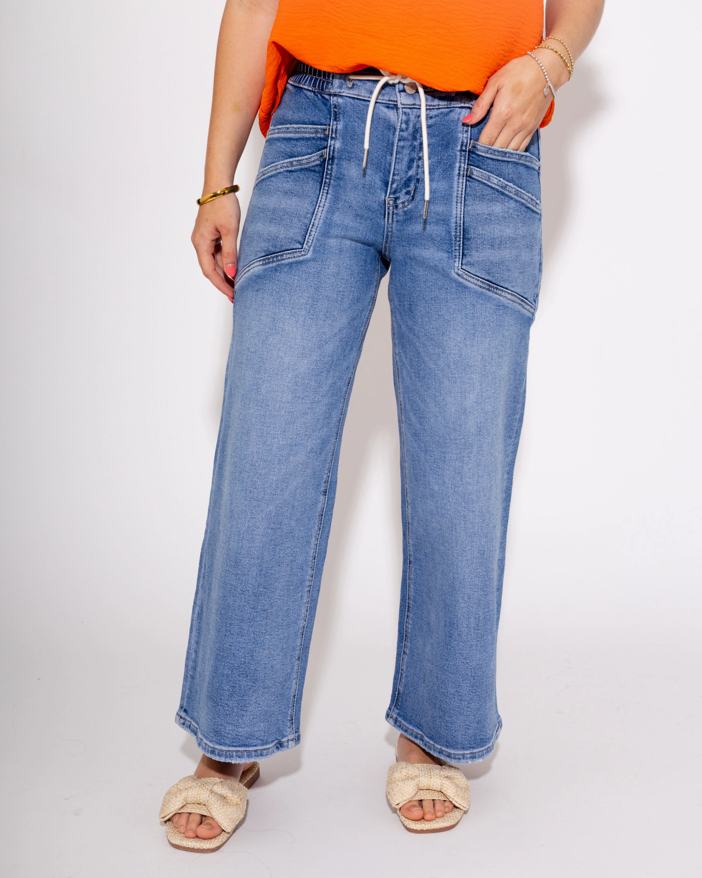 Everyday Fashion Lover Artist Vibe Everyday Rainy Day Draw the Line High Rise Drawstring Wide Leg Jeans