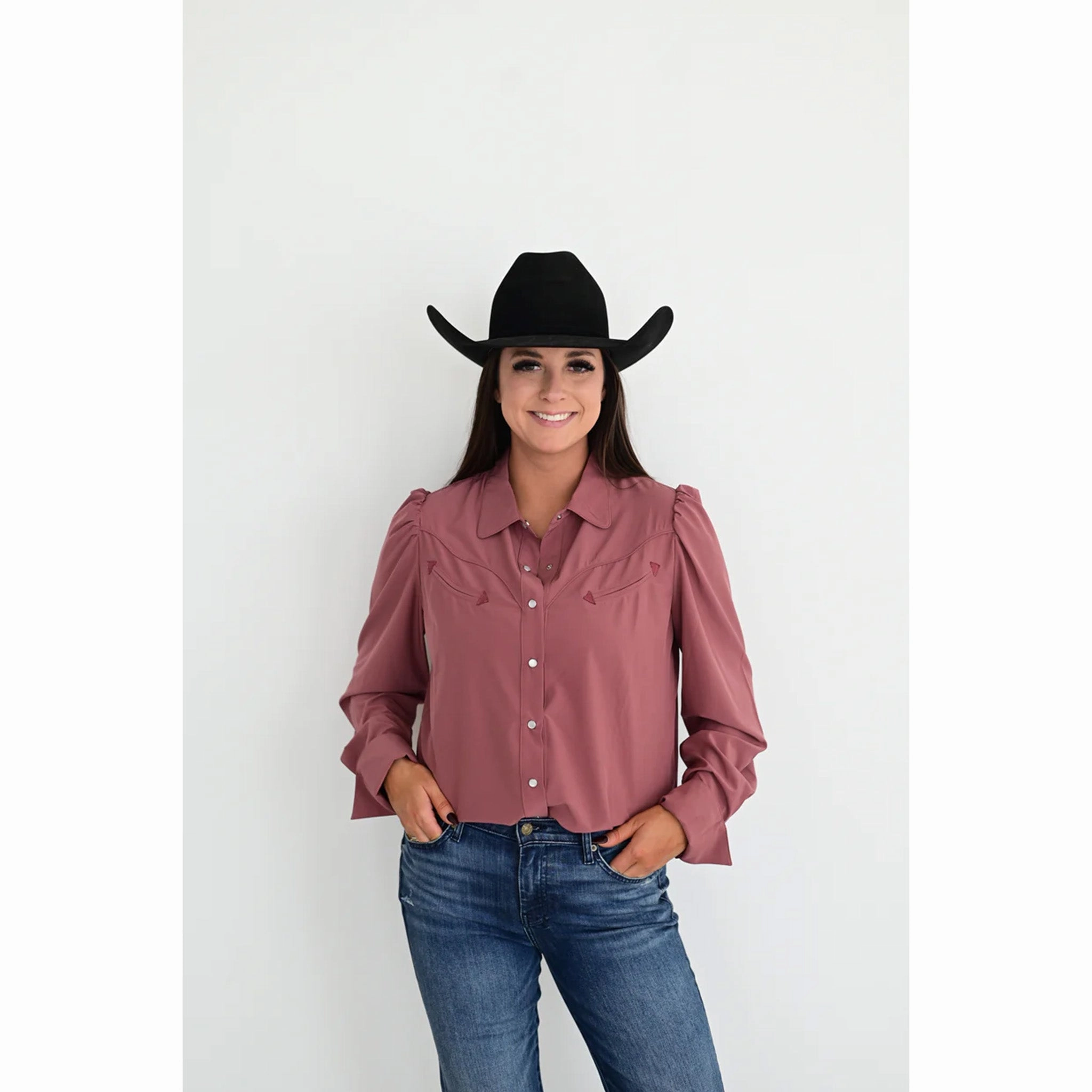 Howdy Hanny Wine Performance Arrow Snap Long Sleeve Shirt Stretch Fit Flatlock Seam Technique