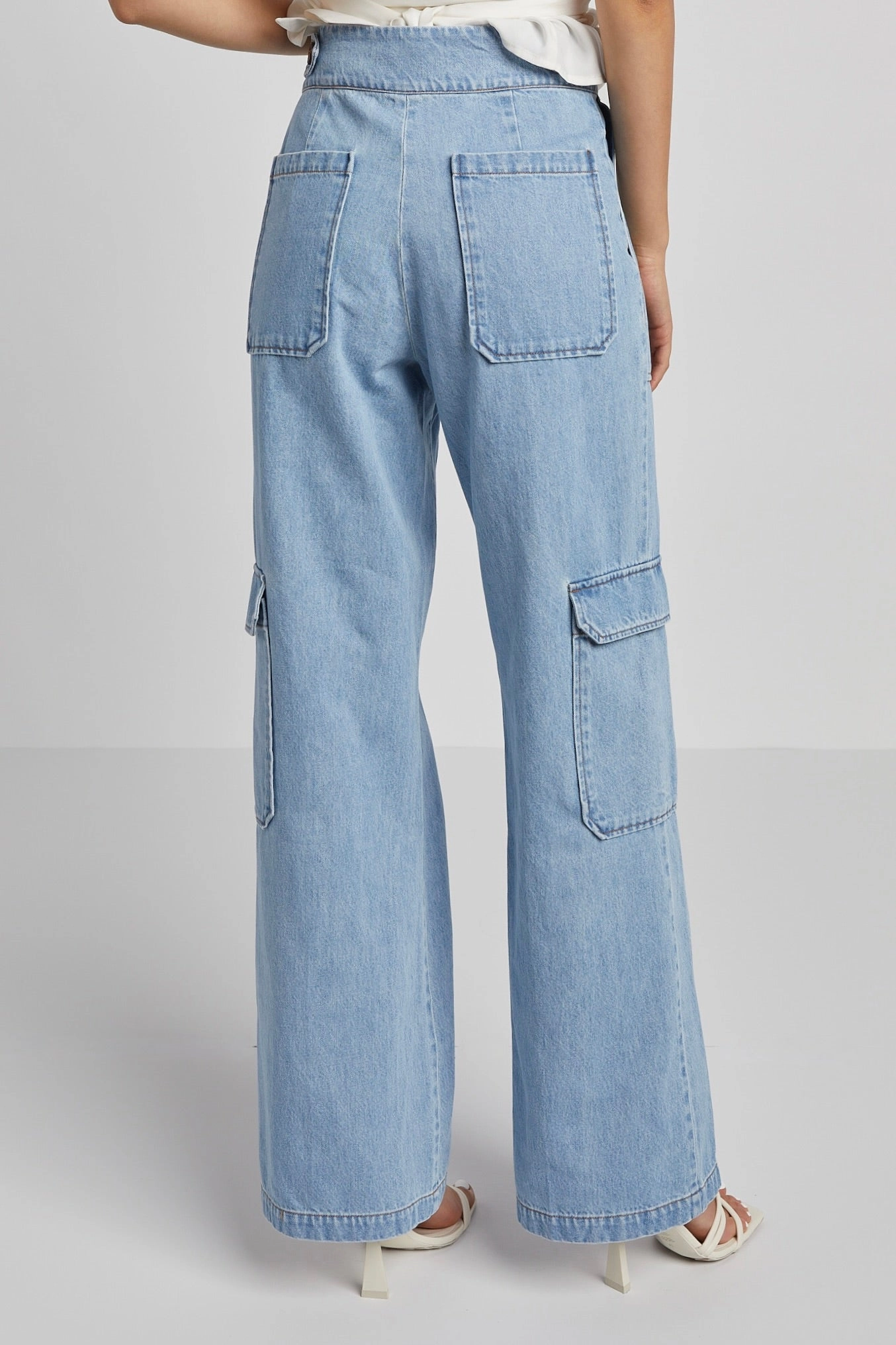 Cozy Stretch Fit Nolan High Waisted Slightly Wide Leg Denim Cargo Pants