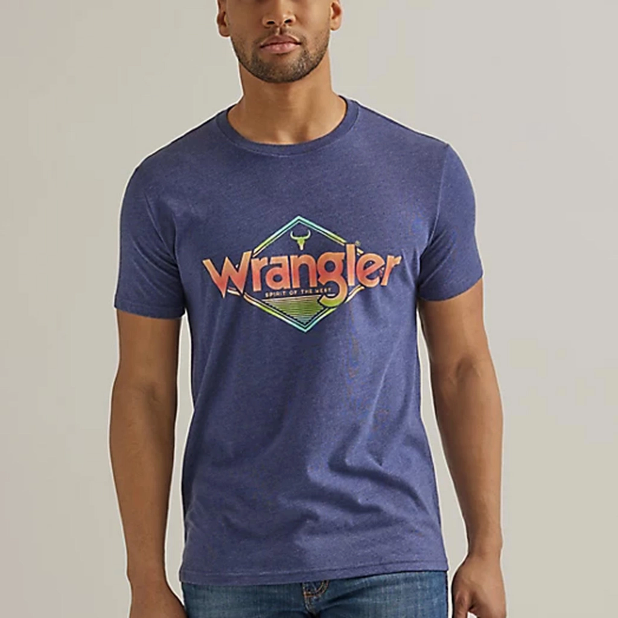 Stretch Material Compact Fold Design Wrangler Men's Diamond T-Shirt in Blue