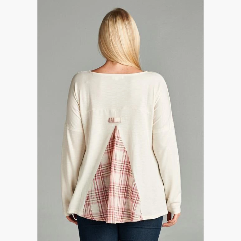Stretchable Blend BD Collection Women's Ivory and Red Plaid Ruffle Shirt